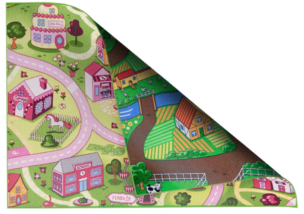 Kids Corner Farm Life/Sweet Town 95x113 Cm Omkeerbaar Vloerkleed En Speelmat