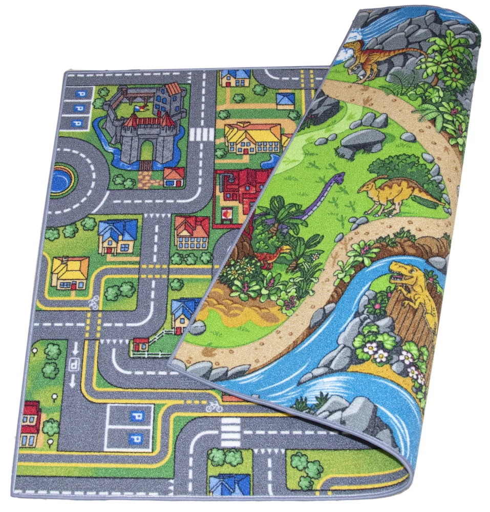 Kids Corner Playcity/Dino 95x113 Cm Omkeerbaar Vloerkleed En Speelmat - Afbeelding 2